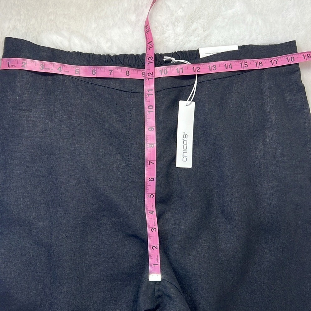 Chicos Linen Crop Straight Pant 14 Black White Embroidery Lightweight Pockts NEW - Picture 11 of 17